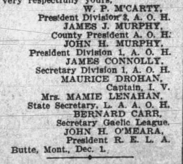 The eight signatories, officers of Butte's Irish societies