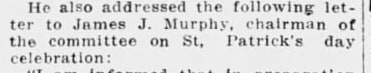 Mayor Smith's letter addressed to "James J. Murphy, chairman of the committee on St. Patrick's day celebration"