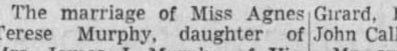 "The marriage of Miss Agnes Girard, / erese Murphy, daughter of John Ca"
